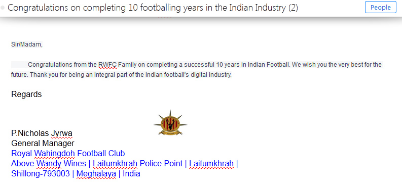  message of ROYAL WAHINDOH FC for 10th year