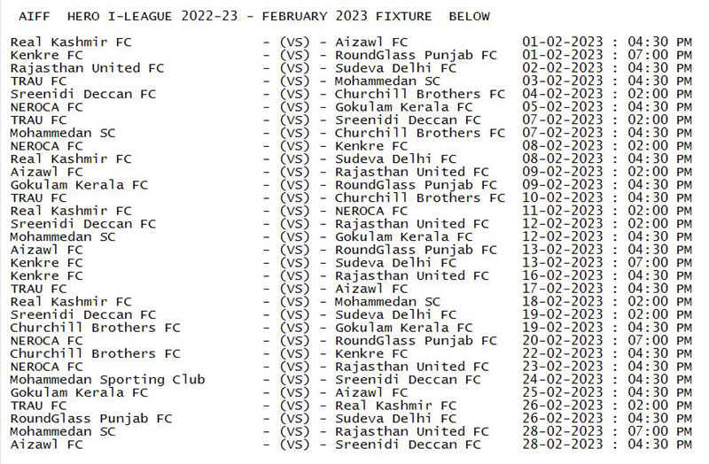 aiff hero i-leaguE 2022-23 : kolkatafootball.com