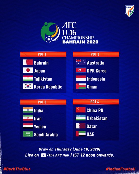 India in Pot 3 for official draw for AFC U-16 Championship