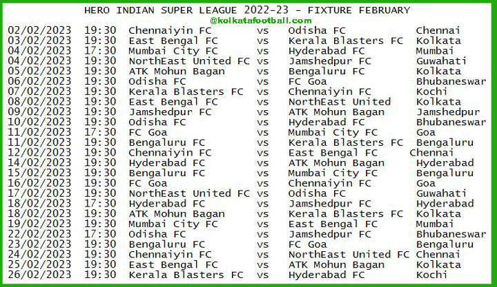 indian super league 2022-23 : kolkatafootball.com