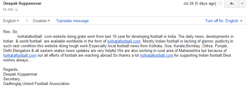  message of KOLHAPUR FC for 10th year